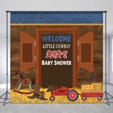 Lofaris Custom Name Little Cowboy Wood Baby Shower Backdrop